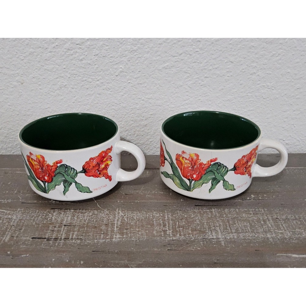VTG Potpourri Press Fancy Tulips Soup Mugs Set of‎ 2 Floral Cottagecore 1993